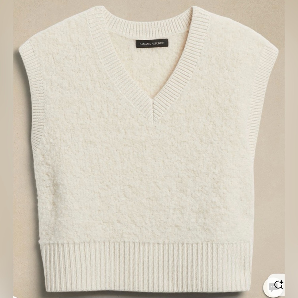 Banana Republic Ivory Boucle V-Neck Vest